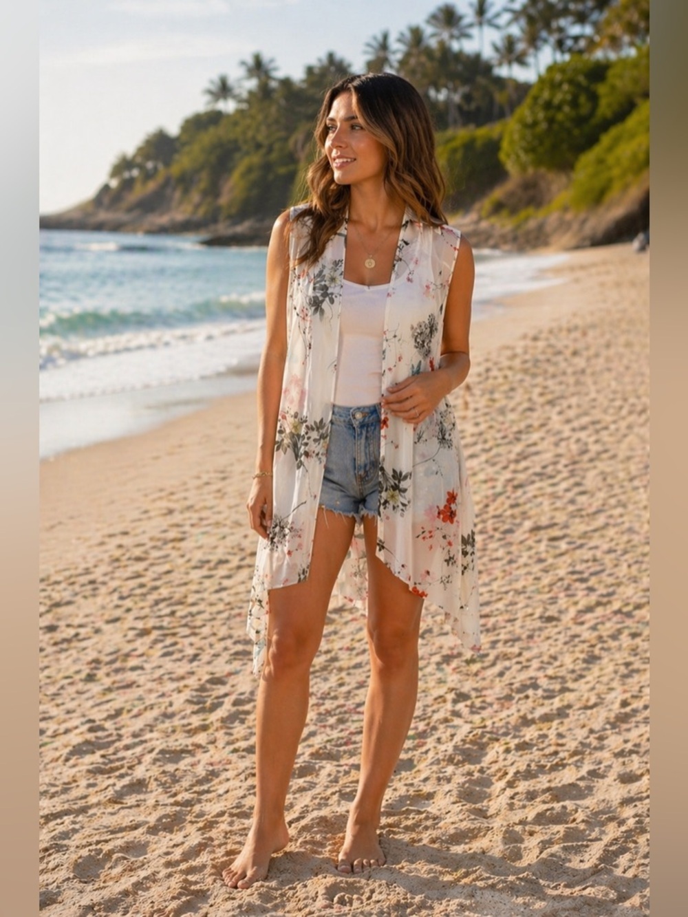 Dynamite Sheer Floral Kimono Beach Cover Up XS/S Lightweight